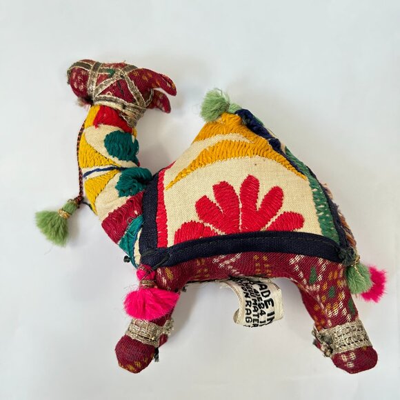 Vintage Hand Crafted Stuffed Raj Cotton Embroidered Camel Toys Made in India - Picture 10 of 11